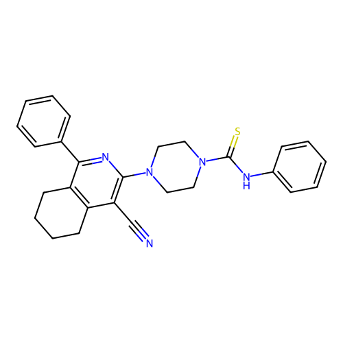 4-(4-cyano-1-phenyl-5,6,7,8-tetrahydroisoquinolin-3-yl)-N-phenylpiperazine-1-carbothioamide structure