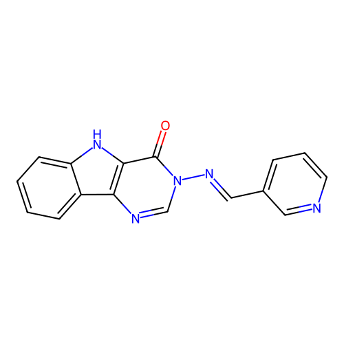 3-{[(E)-pyridin-3-ylmethylidene]amino}-3,5-dihydro-4H-pyrimido[5,4-b]indol-4-one structure