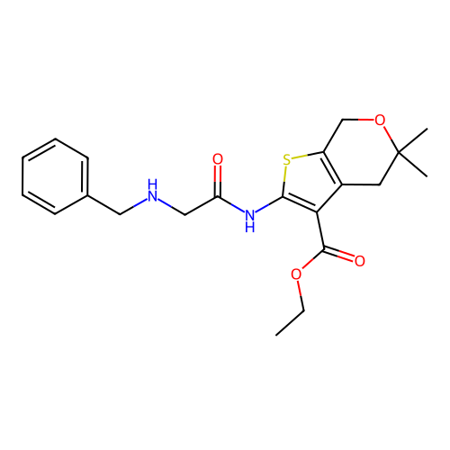 ethyl 2-[2-(benzylamino)acetamido]-5,5-dimethyl-4H,5H,7H-thieno[2,3-c]pyran-3-carboxylate structure