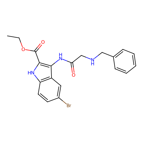 ethyl 3-[(N-benzylglycyl)amino]-5-bromo-1H-indole-2-carboxylate structure