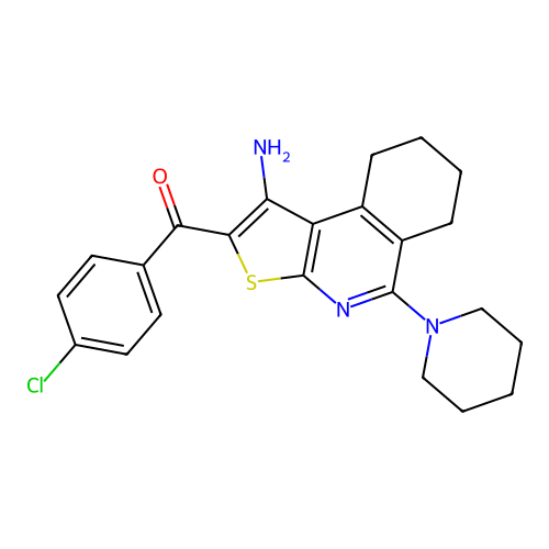 (1-amino-5-(piperidin-1-yl)-6,7,8,9-tetrahydrothieno[2,3-c]isoquinolin-2-yl)(4-chlorophenyl)methanone structure