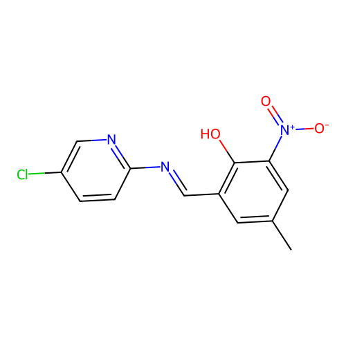 2-{(E)-[(5-chloropyridin-2-yl)imino]methyl}-4-methyl-6-nitrophenol structure