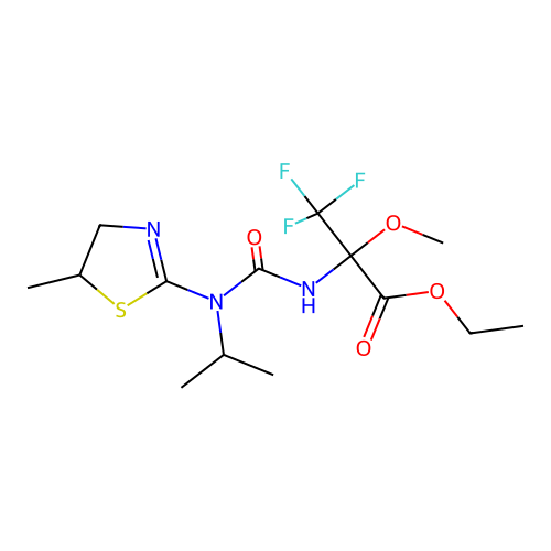 ethyl 3,3,3-trifluoro-2-(3-isopropyl-3-(5-methyl-4,5-dihydrothiazol-2-yl)ureido)-2-methoxypropanoate structure
