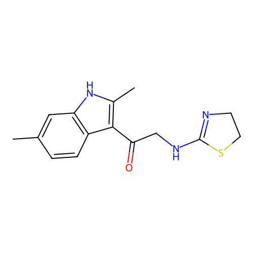 2-(4,5-dihydro-1,3-thiazol-2-ylamino)-1-(2,6-dimethyl-1H-indol-3-yl)ethanone structure
