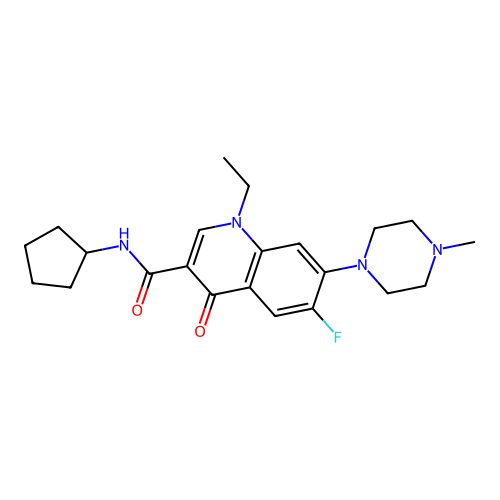 N-cyclopentyl-1-ethyl-6-fluoro-7-(4-methylpiperazin-1-yl)-4-oxo-1,4-dihydroquinoline-3-carboxamide structure