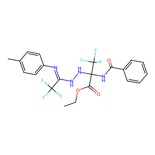 ethyl 3,3,3-trifluoro-N-(phenylcarbonyl)-2-{2-[(1E)-2,2,2-trifluoro-N-(4-methylphenyl)ethanimidoyl]hydrazinyl}alaninate structure