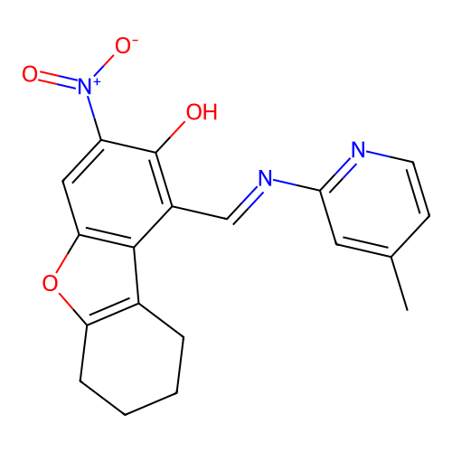 1-[[(4-methylpyridin-2-yl)amino]methylidene]-3-nitro-6,7,8,9-tetrahydrodibenzofuran-2-one structure
