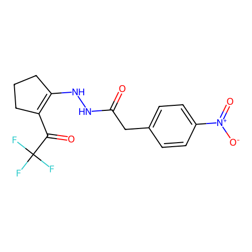 2-(4-nitrophenyl)-N'-[2-(trifluoroacetyl)cyclopent-1-en-1-yl]acetohydrazide structure