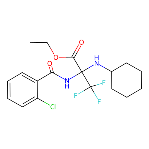 Ethyl 2-[(2-chlorobenzoyl)amino]-2-(cyclohexylamino)-3,3,3-trifluoropropanoate structure