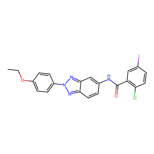 2-chloro-N-[2-(4-ethoxyphenyl)-2H-benzotriazol-5-yl]-5-iodobenzamide structure
