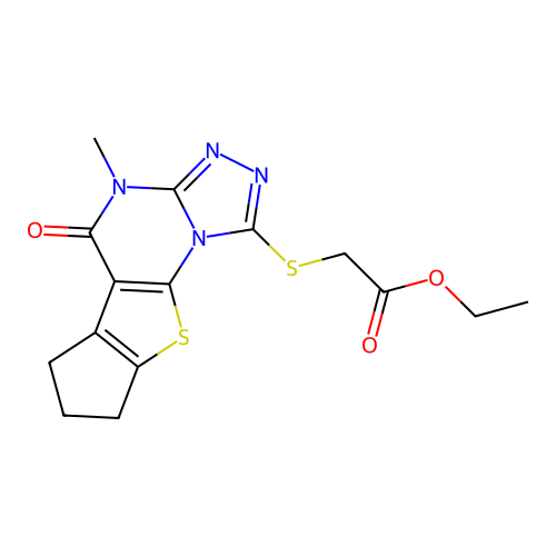 ethyl [(4-methyl-5-oxo-4,5,7,8-tetrahydro-6H-cyclopenta[4,5]thieno[3,2-e][1,2,4]triazolo[4,3-a]pyrimidin-1-yl)sulfanyl]acetate structure