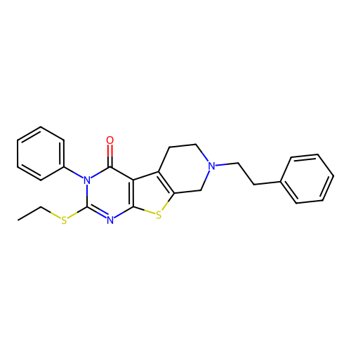 2-(ethylsulfanyl)-3-phenyl-7-(2-phenylethyl)-5,6,7,8-tetrahydropyrido[4',3':4,5]thieno[2,3-d]pyrimidin-4(3H)-one structure