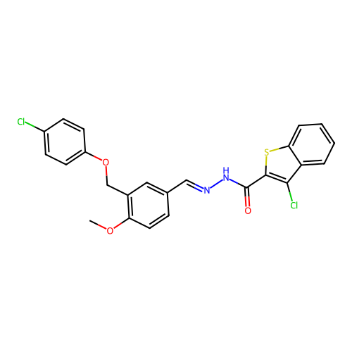 (E)-3-chloro-N'-(3-((4-chlorophenoxy)methyl)-4-methoxybenzylidene)benzo[b]thiophene-2-carbohydrazide structure
