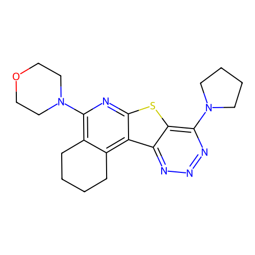 4-(8-(pyrrolidin-1-yl)-1,2,3,4-tetrahydro-[1,2,3]triazino[4',5':4,5]thieno[2,3-c]isoquinolin-5-yl)morpholine structure
