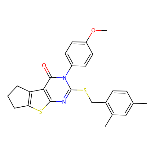 2-[(2,4-dimethylbenzyl)sulfanyl]-3-(4-methoxyphenyl)-3,5,6,7-tetrahydro-4H-cyclopenta[4,5]thieno[2,3-d]pyrimidin-4-one structure