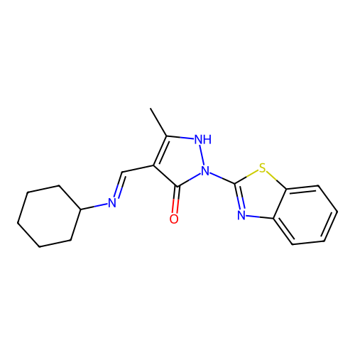 (4E)-2-(1,3-benzothiazol-2-yl)-4-[(cyclohexylamino)methylidene]-5-methylpyrazol-3-one structure