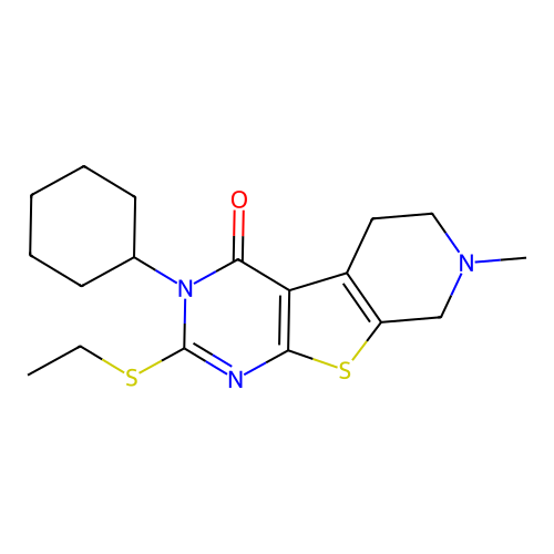 3-cyclohexyl-2-(ethylsulfanyl)-7-methyl-5,6,7,8-tetrahydropyrido[4',3':4,5]thieno[2,3-d]pyrimidin-4(3H)-one structure