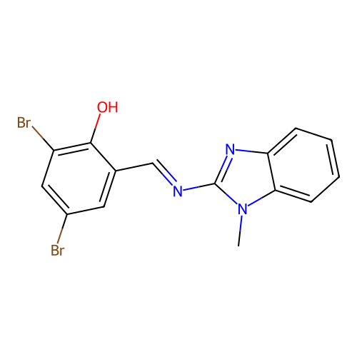 2,4-dibromo-6-(((1-methyl-1H-benzo[d]imidazol-2-yl)imino)methyl)phenol structure