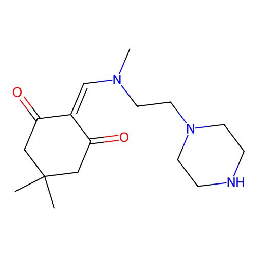 5,5-dimethyl-2-((methyl(2-(piperazin-1-yl)ethyl)amino)methylene)cyclohexane-1,3-dione structure