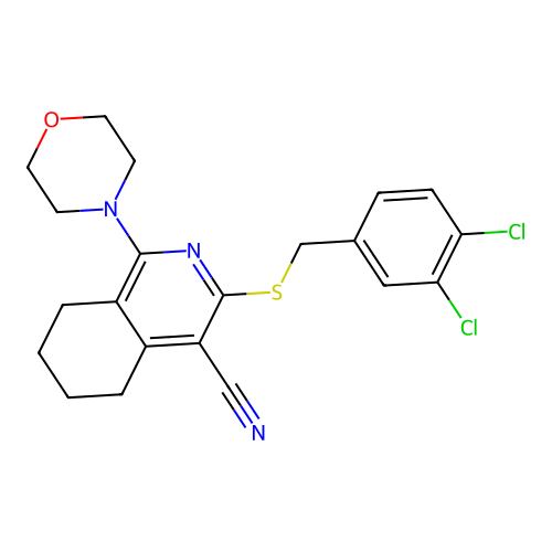3-[(3,4-dichlorobenzyl)sulfanyl]-1-(morpholin-4-yl)-5,6,7,8-tetrahydroisoquinoline-4-carbonitrile structure