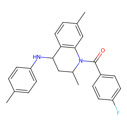 (2,7-dimethyl-4-(p-tolylamino)-3,4-dihydroquinolin-1(2H)-yl)(4-fluorophenyl)methanone structure
