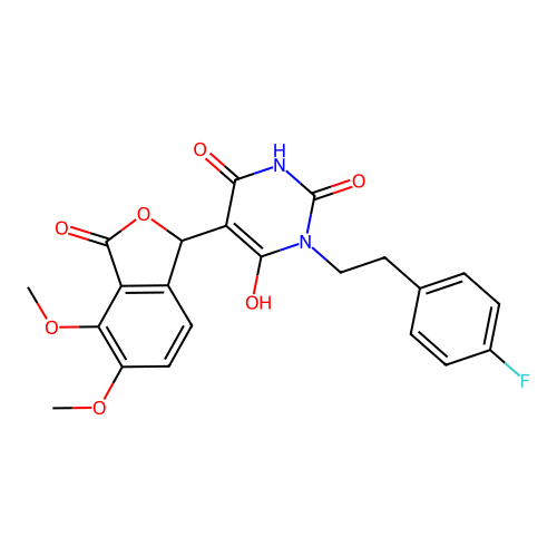 5-(4,5-dimethoxy-3-oxo-1,3-dihydro-2-benzofuran-1-yl)-1-[2-(4-fluorophenyl)ethyl]-6-hydroxypyrimidine-2,4(1H,3H)-dione structure