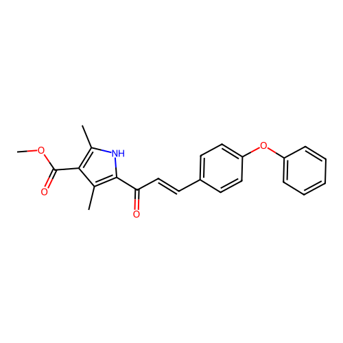 (E)-methyl 2,4-dimethyl-5-(3-(4-phenoxyphenyl)acryloyl)-1H-pyrrole-3-carboxylate structure