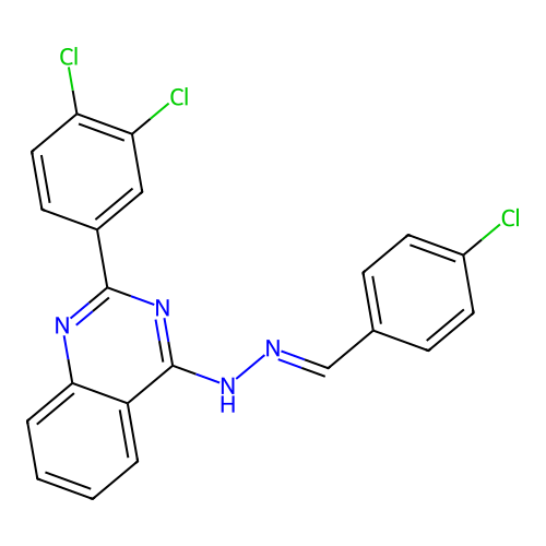 4-[(2E)-2-(4-chlorobenzylidene)hydrazinyl]-2-(3,4-dichlorophenyl)quinazoline structure