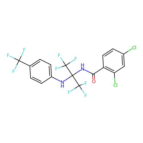2,4-dichloro-N-(1,1,1,3,3,3-hexafluoro-2-{[4-(trifluoromethyl)phenyl]amino}propan-2-yl)benzamide structure