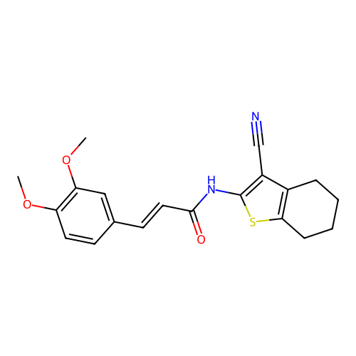 (2E)-N-(3-cyano-4,5,6,7-tetrahydro-1-benzothiophen-2-yl)-3-(3,4-dimethoxyphenyl)prop-2-enamide structure