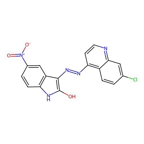 3-(2-(7-chloroquinolin-4-yl)hydrazono)-5-nitroindolin-2-one structure