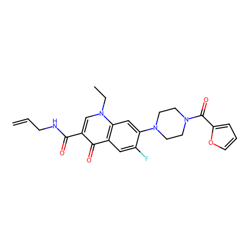1-ethyl-6-fluoro-7-[4-(furan-2-carbonyl)piperazin-1-yl]-4-oxo-N-prop-2-enylquinoline-3-carboxamide structure