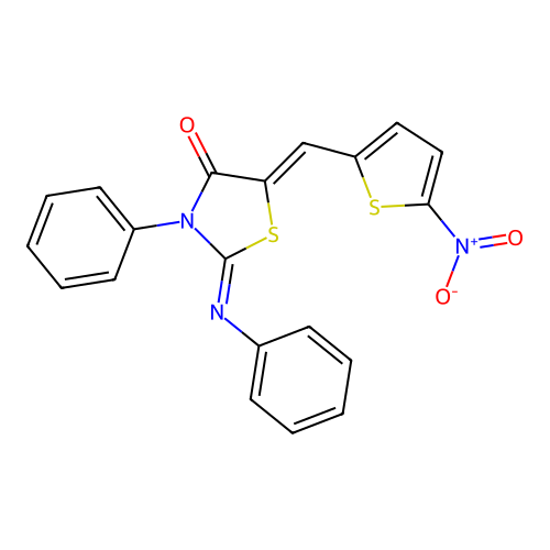 (2Z,5Z)-5-((5-nitrothiophen-2-yl)methylene)-3-phenyl-2-(phenylimino)thiazolidin-4-one structure