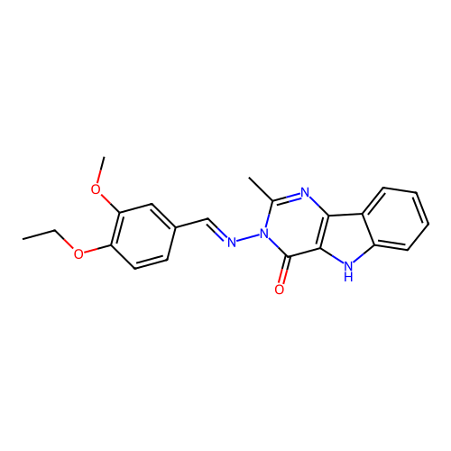 (E)-3-((4-ethoxy-3-methoxybenzylidene)amino)-2-methyl-3H-pyrimido[5,4-b]indol-4(5H)-one structure