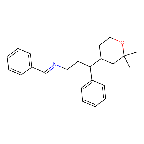 N-[3-(2,2-dimethyloxan-4-yl)-3-phenylpropyl]-1-phenylmethanimine structure