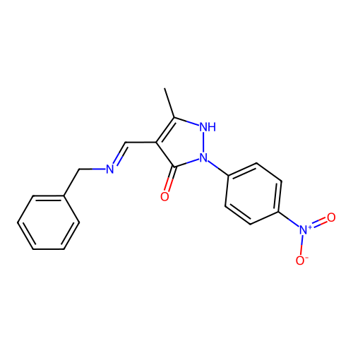 (4Z)-4-[(benzylamino)methylidene]-5-methyl-2-(4-nitrophenyl)-2,4-dihydro-3H-pyrazol-3-one structure