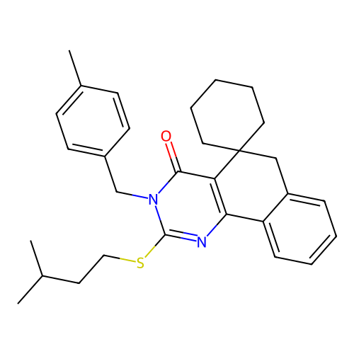 2-(3-methylbutylsulfanyl)-3-[(4-methylphenyl)methyl]spiro[6H-benzo[h]quinazoline-5,1'-cyclohexane]-4-one structure