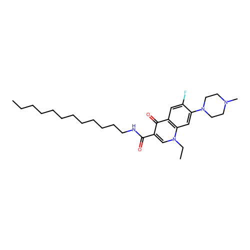 N-dodecyl-1-ethyl-6-fluoro-7-(4-methylpiperazin-1-yl)-4-oxo-1,4-dihydroquinoline-3-carboxamide structure