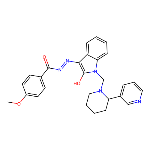 (E)-4-methoxy-N'-(2-oxo-1-((2-(pyridin-3-yl)piperidin-1-yl)methyl)indolin-3-ylidene)benzohydrazide structure