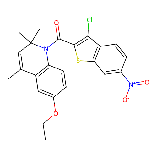 (3-chloro-6-nitro-1-benzothiophen-2-yl)-(6-ethoxy-2,2,4-trimethylquinolin-1-yl)methanone structure