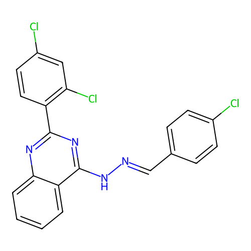 4-[(2E)-2-(4-chlorobenzylidene)hydrazinyl]-2-(2,4-dichlorophenyl)quinazoline structure