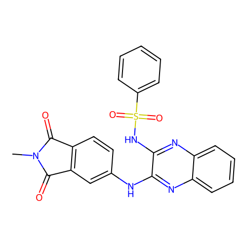 N-(3-((2-methyl-1,3-dioxoisoindolin-5-yl)amino)quinoxalin-2-yl)benzenesulfonamide structure
