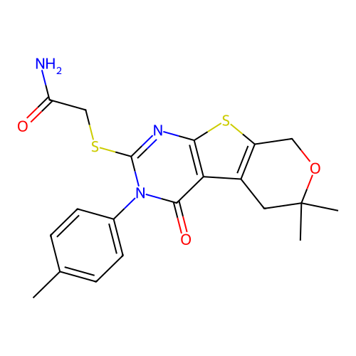 2-{[6,6-dimethyl-3-(4-methylphenyl)-4-oxo-3,5,6,8-tetrahydro-4H-pyrano[4',3':4,5]thieno[2,3-d]pyrimidin-2-yl]sulfanyl}acetamide structure