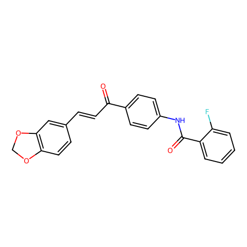 N-{4-[(2E)-3-(1,3-benzodioxol-5-yl)prop-2-enoyl]phenyl}-2-fluorobenzamide structure