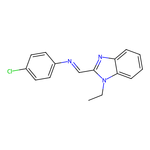 4-chloro-N-[(E)-(1-ethyl-1H-benzimidazol-2-yl)methylidene]aniline structure