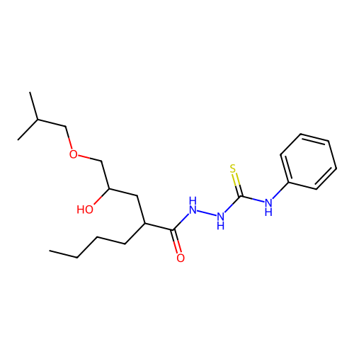 2-(2-(2-hydroxy-3-isobutoxypropyl)hexanoyl)-N-phenylhydrazinecarbothioamide structure