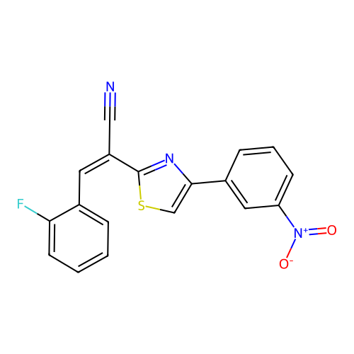 (2Z)-3-(2-fluorophenyl)-2-[4-(3-nitrophenyl)-1,3-thiazol-2-yl]prop-2-enenitrile structure
