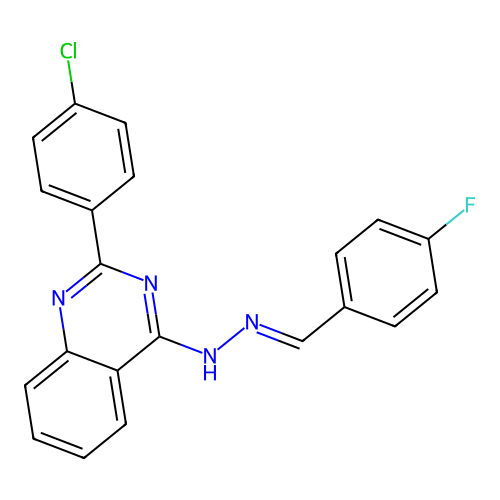 2-(4-chlorophenyl)-4-[(2E)-2-(4-fluorobenzylidene)hydrazinyl]quinazoline structure