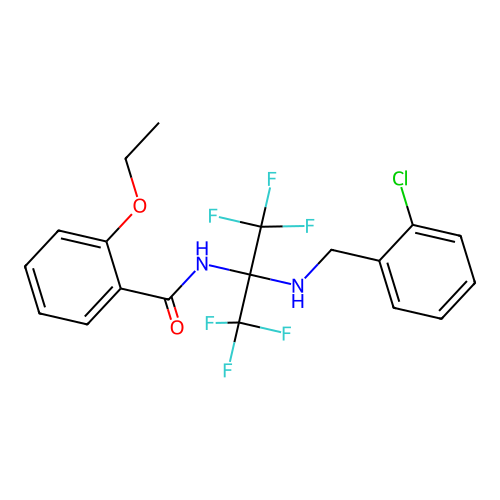 N-(2-((2-chlorobenzyl)amino)-1,1,1,3,3,3-hexafluoropropan-2-yl)-2-ethoxybenzamide structure