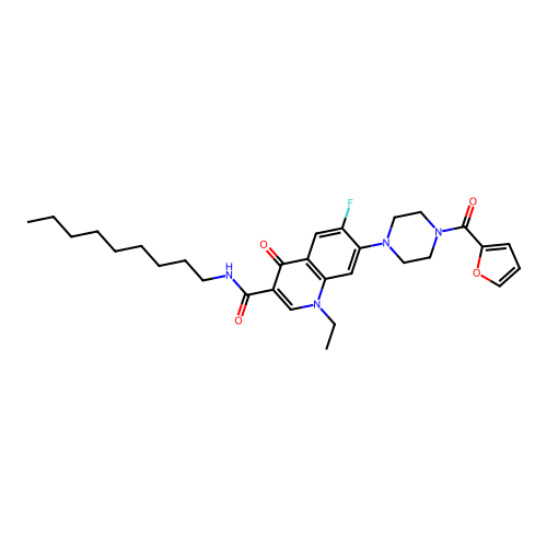 1-ethyl-6-fluoro-7-(4-(furan-2-carbonyl)piperazin-1-yl)-N-nonyl-4-oxo-1,4-dihydroquinoline-3-carboxamide structure